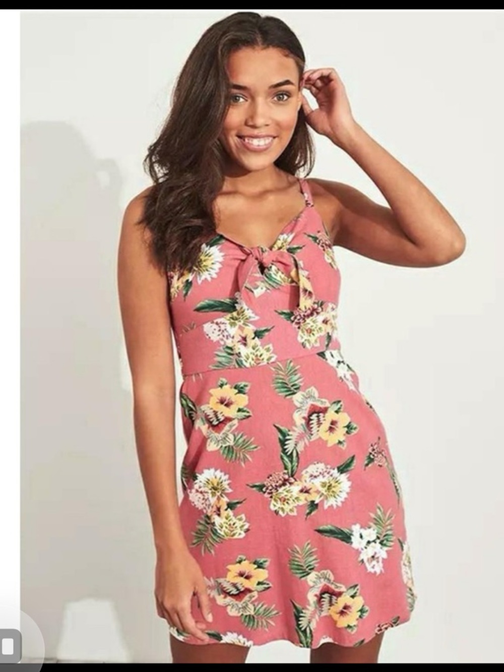 Hollister linen blend Pink Floral Tie-Front Mini Dress